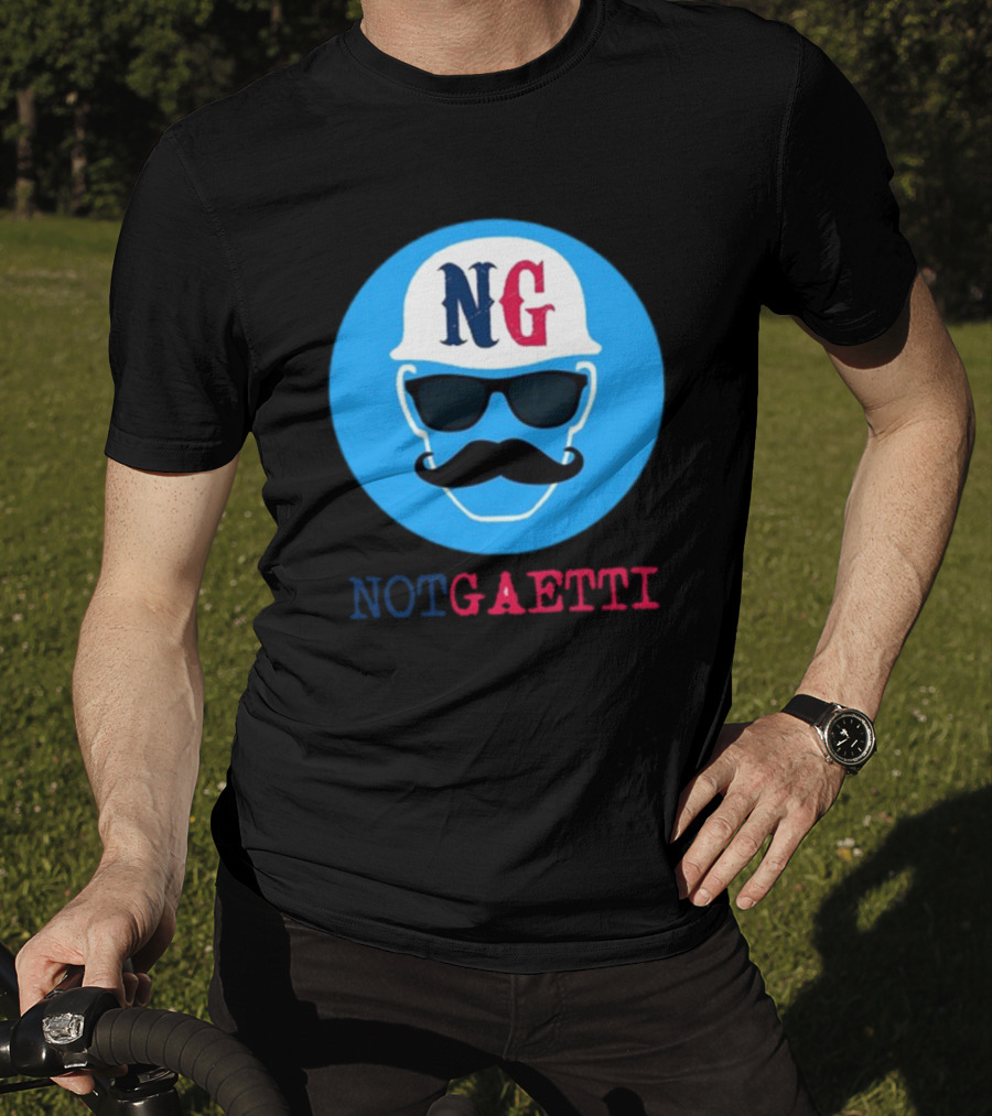 NG Not Gaetti Mustache Hat Sunglasses Blue Circle T-Shirt