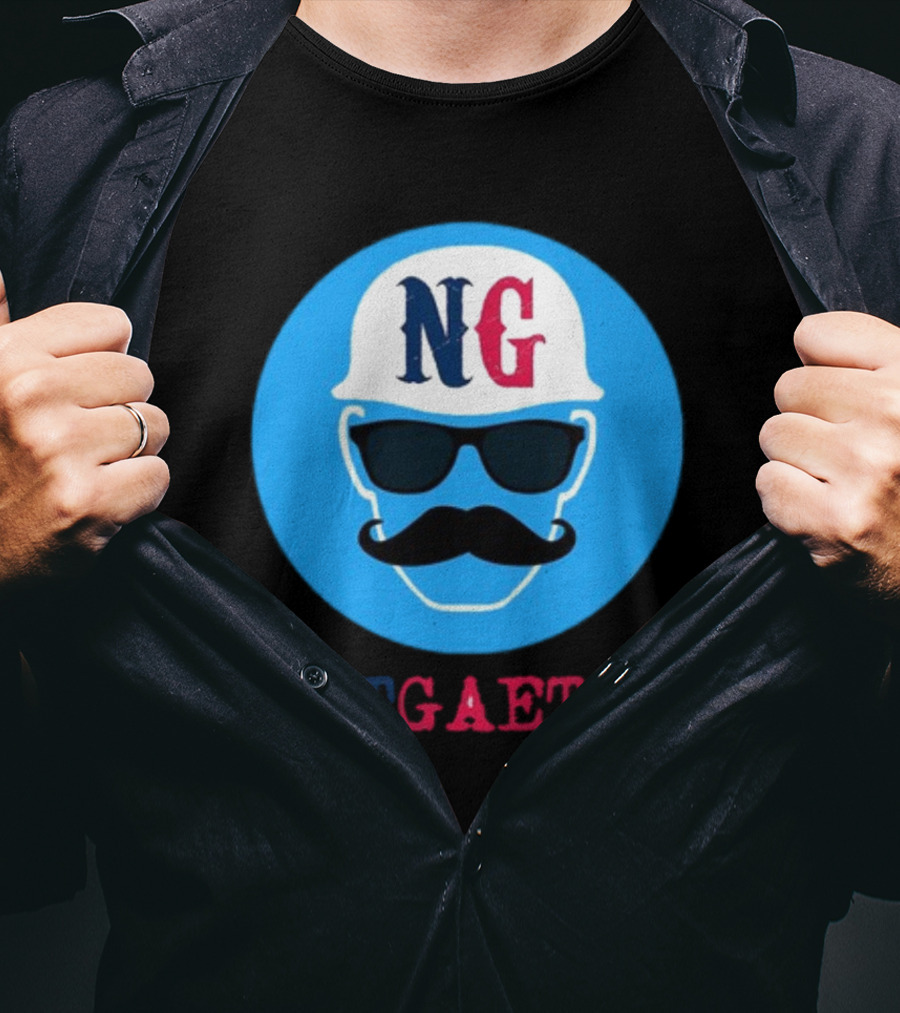 NG Not Gaetti Mustache Hat Sunglasses Blue Circle T-Shirt