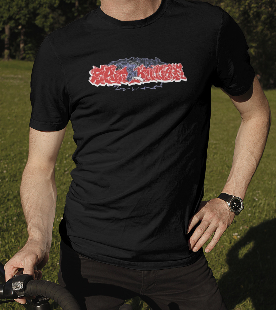 Splitknuckle Monster Red Graffiti Text With Dark Blue Creature T-Shirt