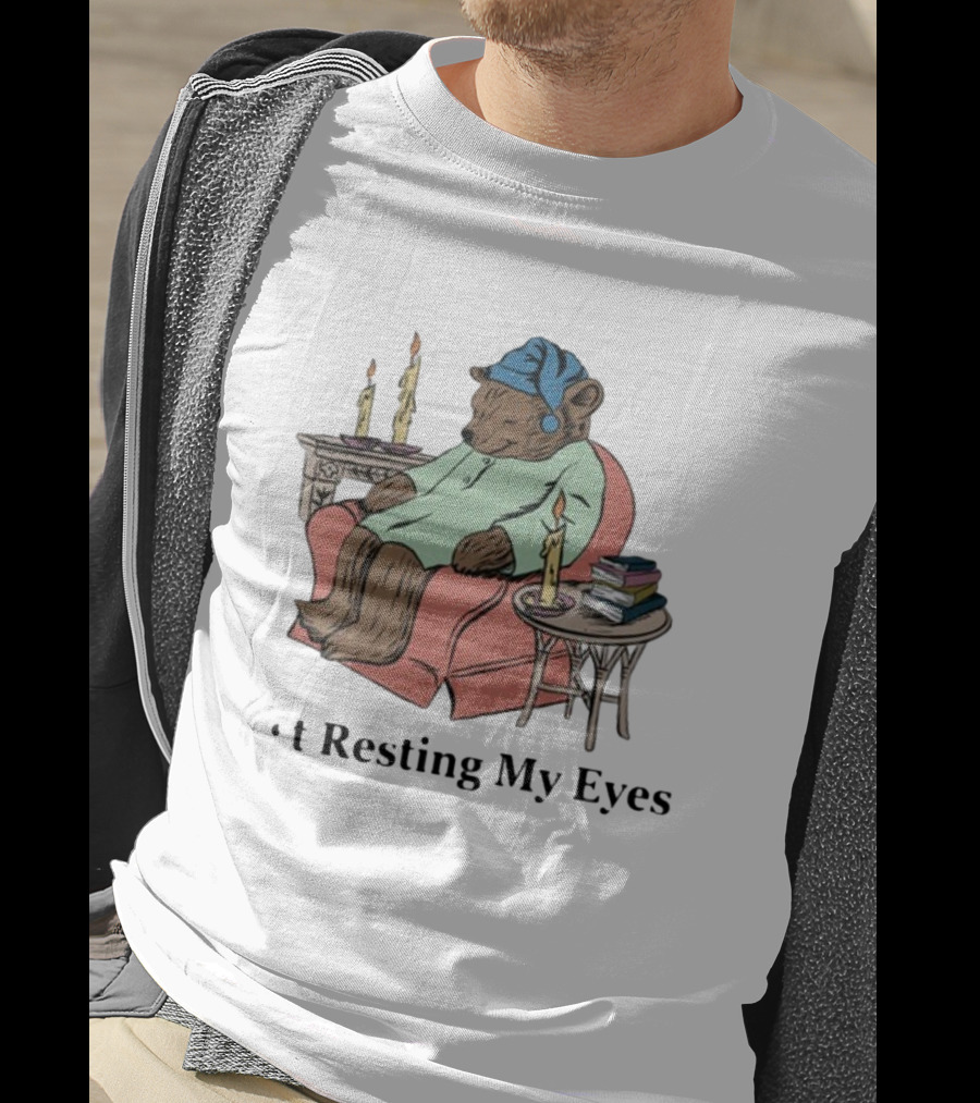 Resting My Eyes Bear In Pajamas With Candles And Books T-Shirt