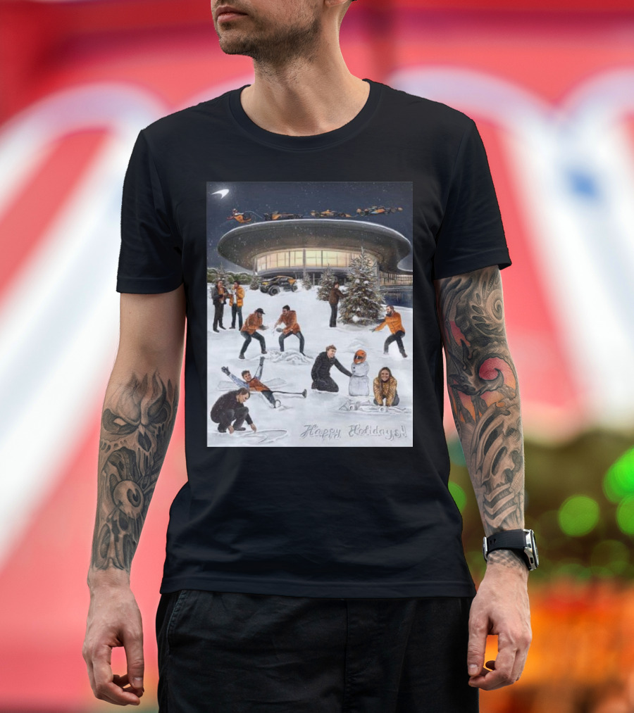 Merry Christmas Happy Holidays McLaren Racing Team Snowy T-Shirt