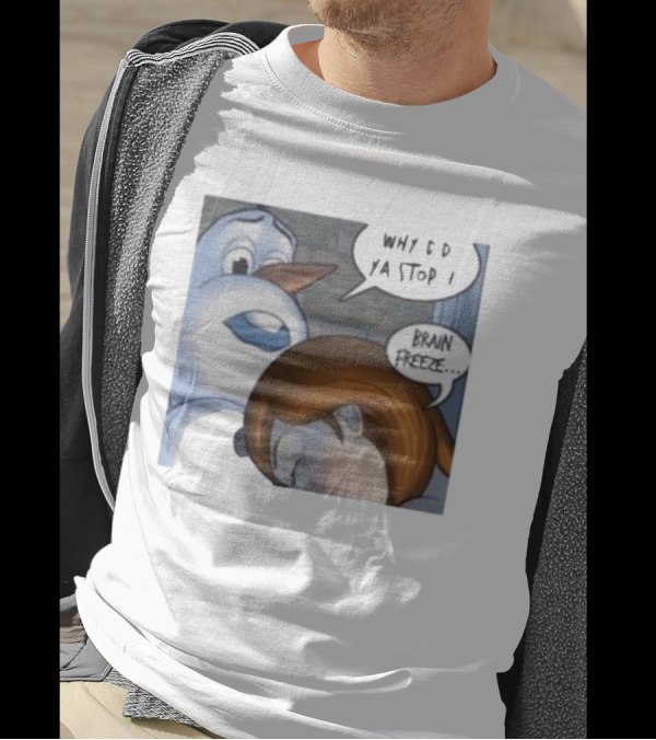 Why Did Ya Stop Brain Freeze Snowman And Girl Cartoon T-Shirt