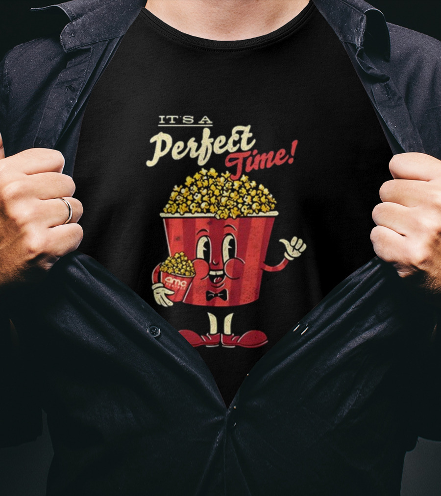 It's A Perfect Time AMC Theatres Movie Popcorn Cartoon T-Shirt