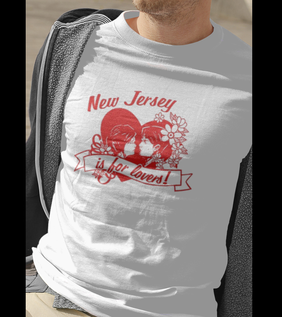 New Jersey Is For Lovers Red Heart Floral Banner T-Shirt