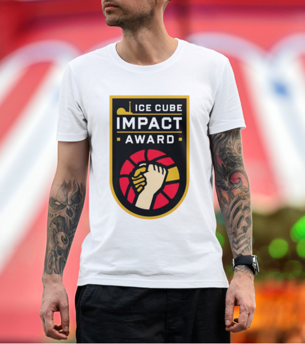 Premium T-Shirt: Ice Cube Impact Award Basketball Handshake Badge T-Shirt Ice Cube Impact Award Basketball Handshake Badge T-Shirt