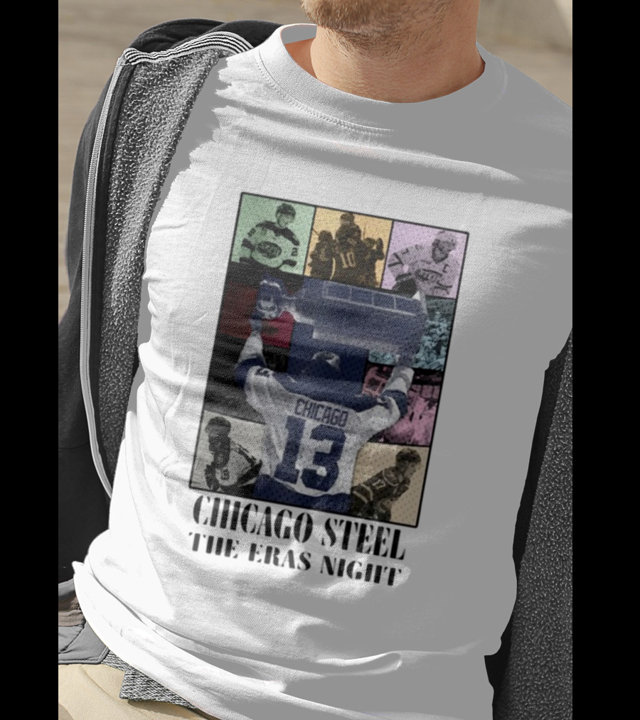 Chicago Steel The Eras Night Number 13 Hockey Collage T-Shirt
