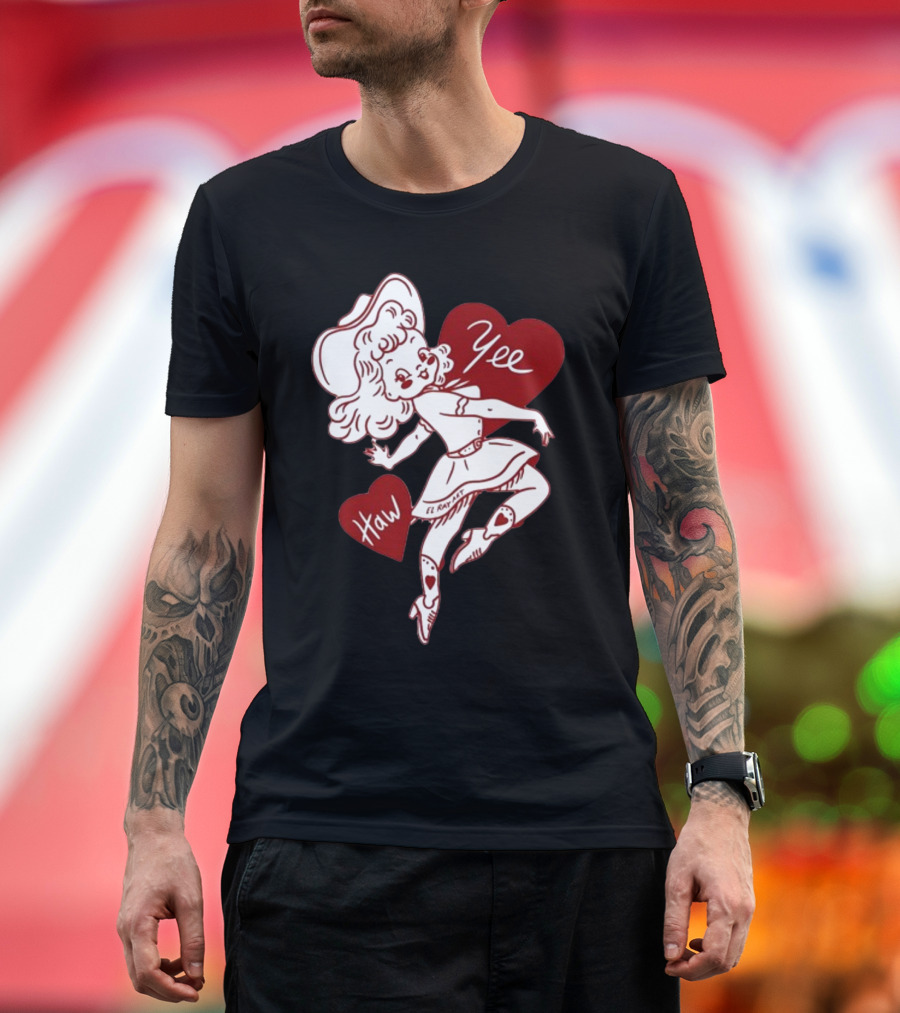Elrayartist Yee Haw Valentines Girl with Hearts and Cowboy Hat T-Shirt