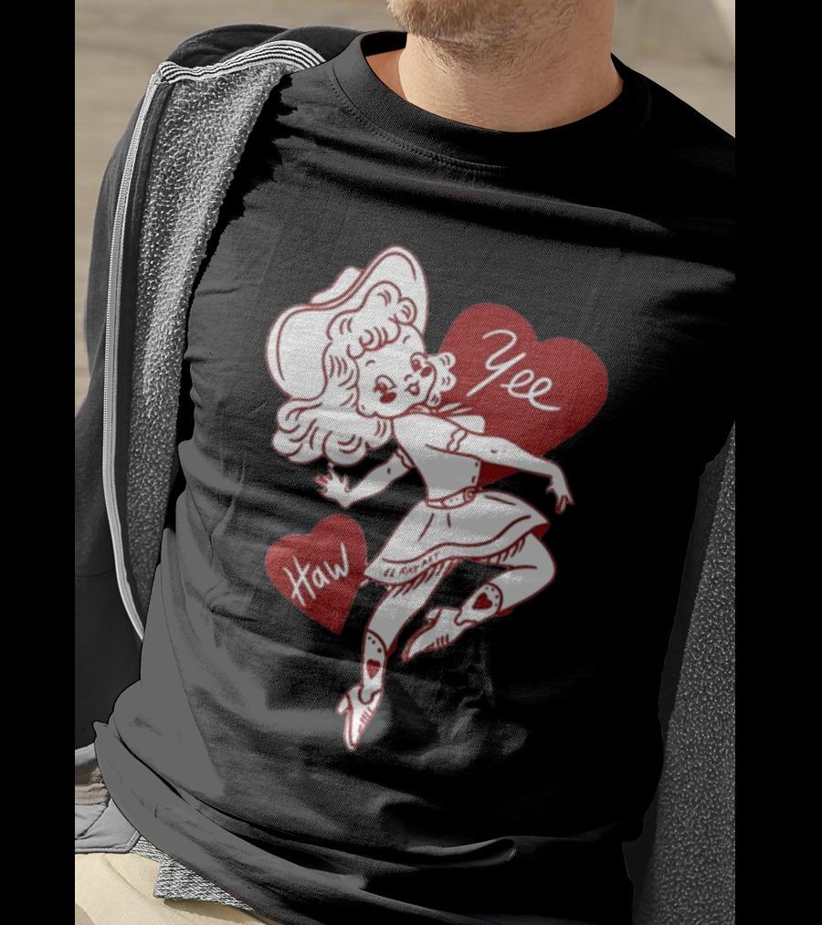 Elrayartist Yee Haw Valentines Girl With Hearts And Cowboy Hat T-Shirt
