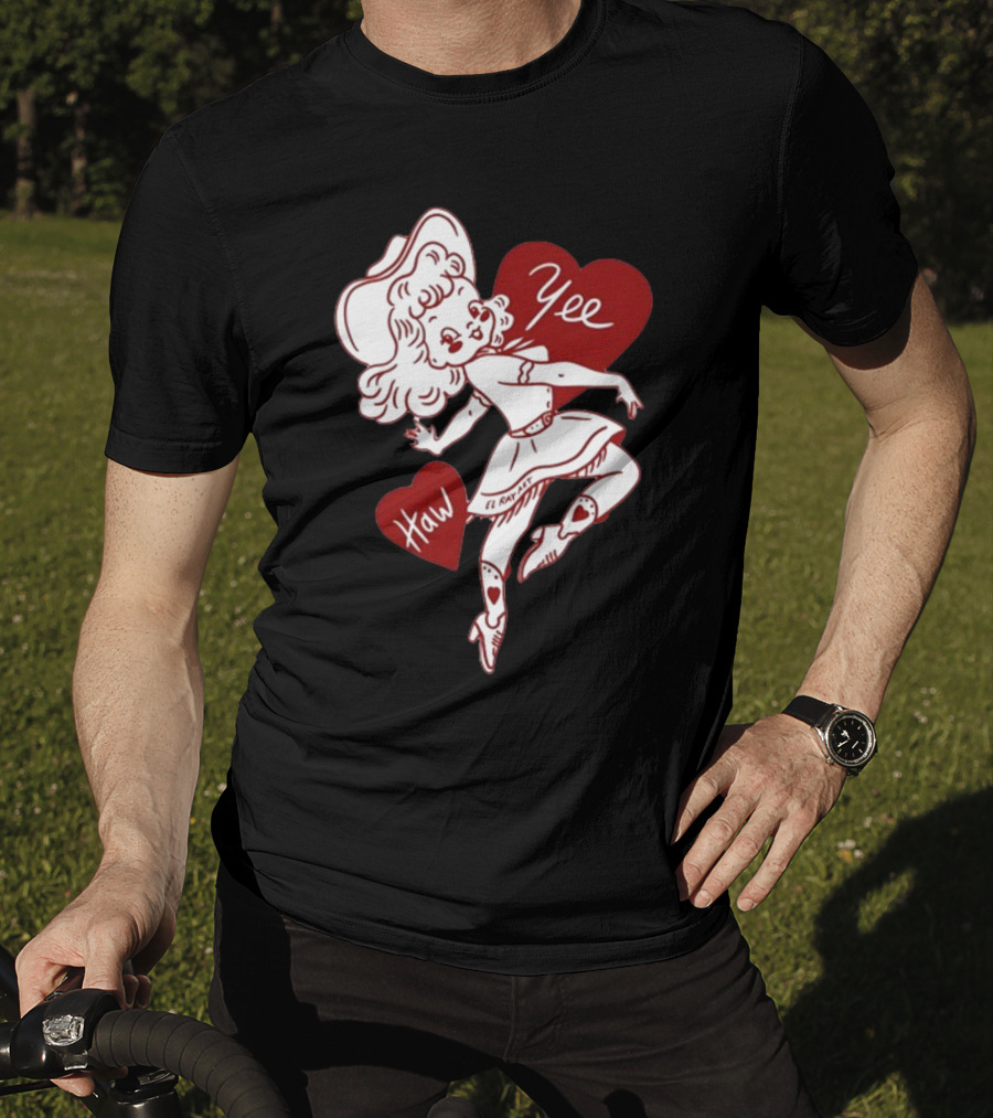 Elrayartist Yee Haw Valentines Girl With Hearts And Cowboy Hat T-Shirt