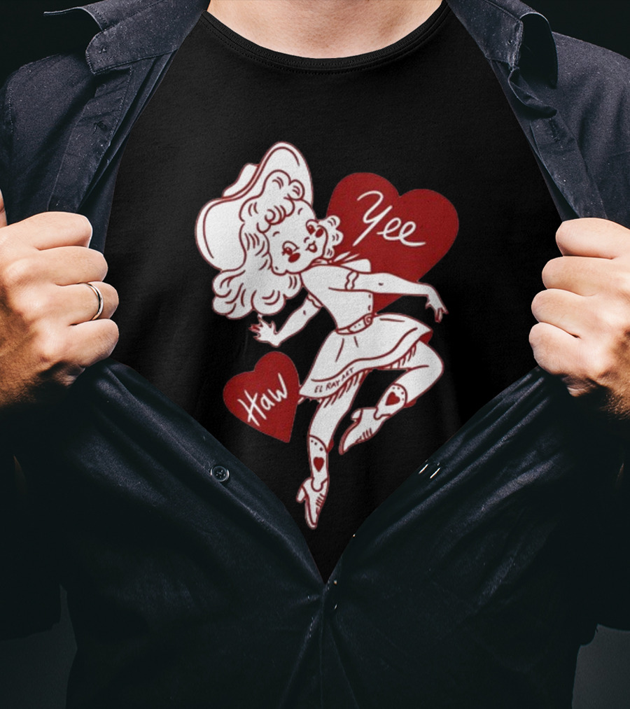 Elrayartist Yee Haw Valentines Girl With Hearts And Cowboy Hat T-Shirt