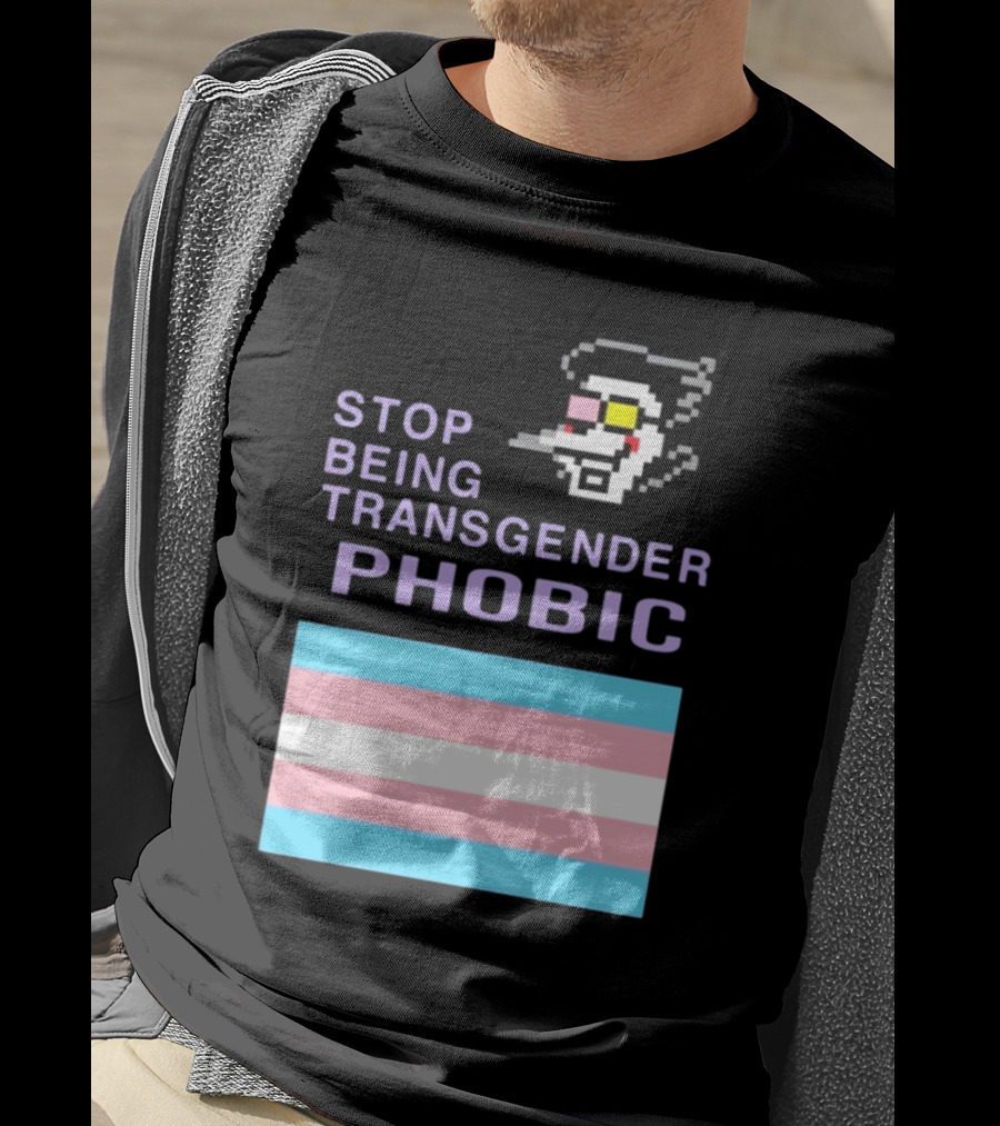 STOP BEING TRANSGENDER PHOBIC Deltarune Spamton Trans Flag T-Shirt