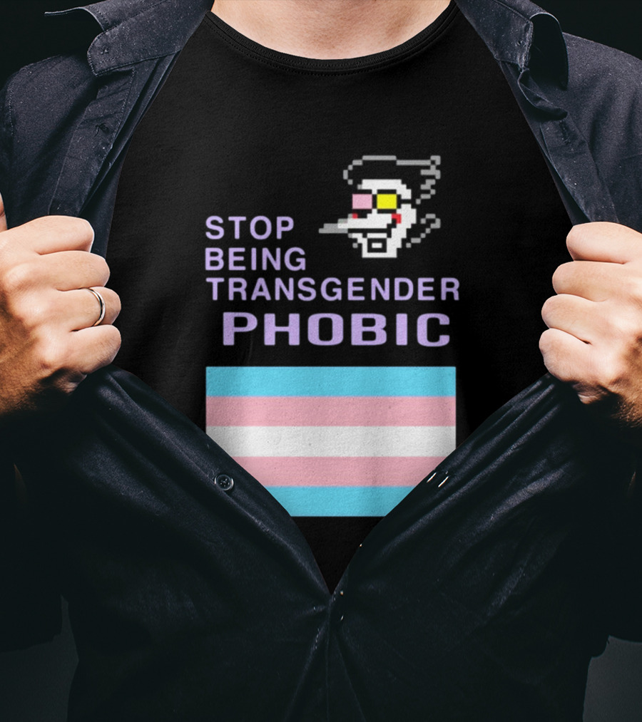 STOP BEING TRANSGENDER PHOBIC Deltarune Spamton Trans Flag T-Shirt