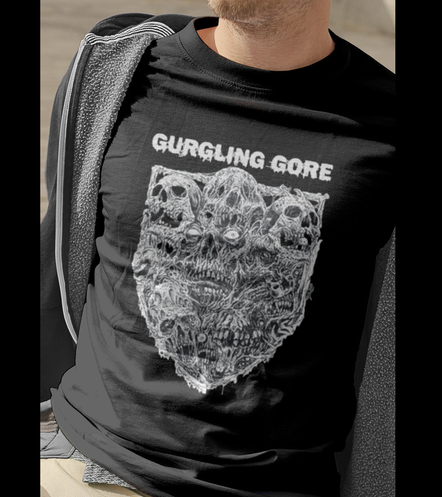 Gurgling Gore Skull Horror Shield T-Shirt