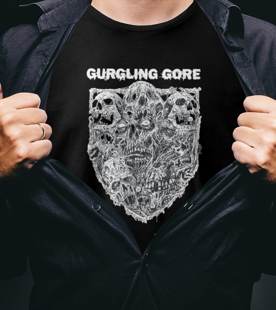 Gurgling Gore Skull Horror Shield T-Shirt