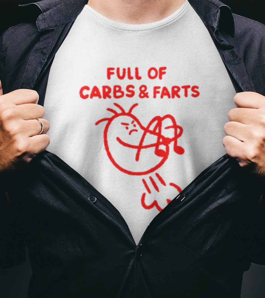 FULL OF CARBS AND FARTS Silly Cartoon Character Emitting Gas T-Shirt