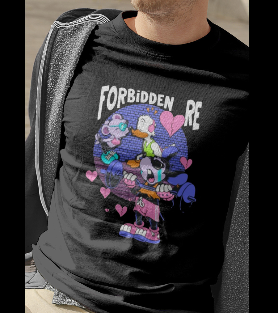 FORBIDDEN RE Broke Heart Cartoon Parody With Weights And Pink Hearts T-Shirt
