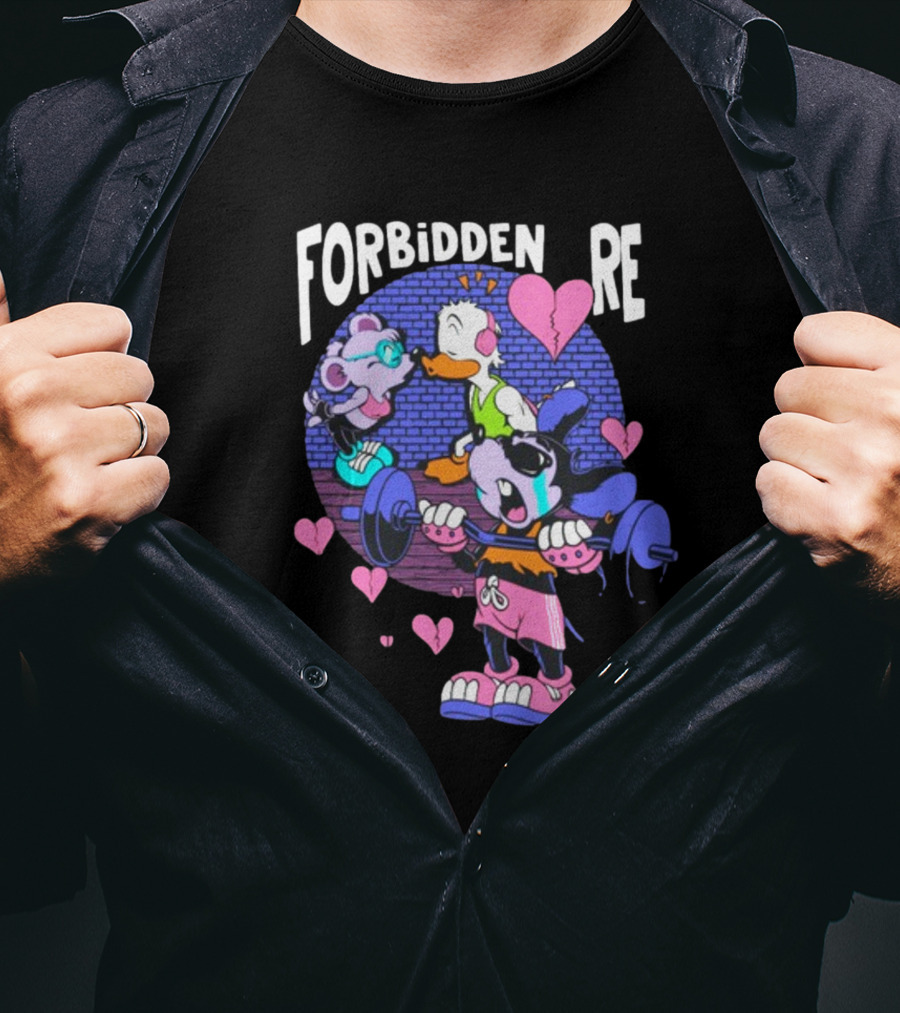 FORBIDDEN RE Broke Heart Cartoon Parody With Weights And Pink Hearts T-Shirt
