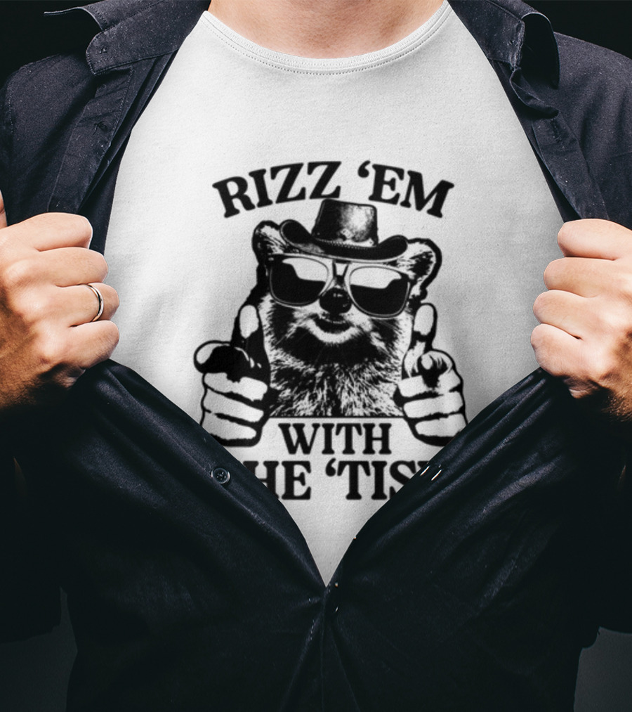 Raccoon In Sunglasses And Hat Rizz 'Em With The 'Tism Gotfunny T-Shirt