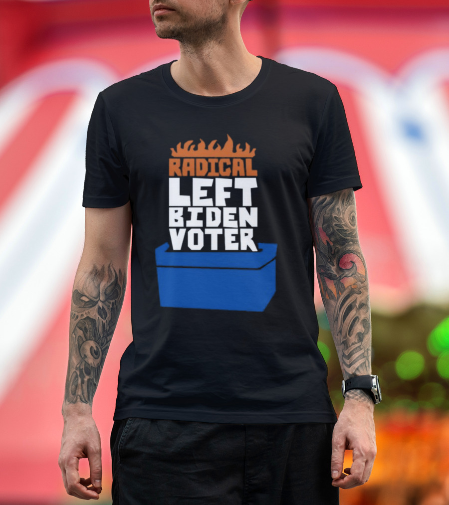 Radical Left Biden Voter New Burned Text Blue Box T-Shirt