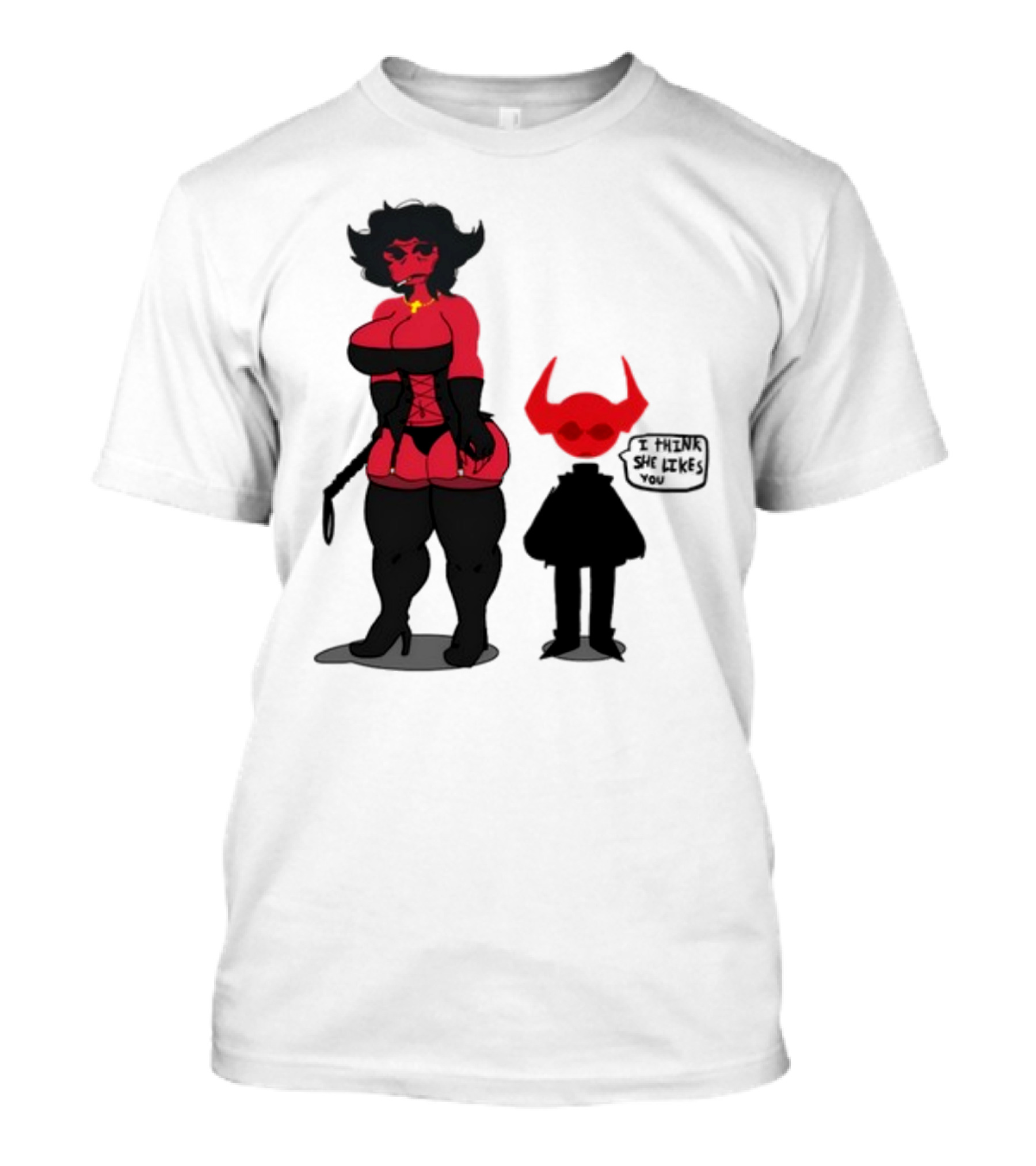 Thewboy Red Character With Devil Horns I Think She Likes You T-Shirt