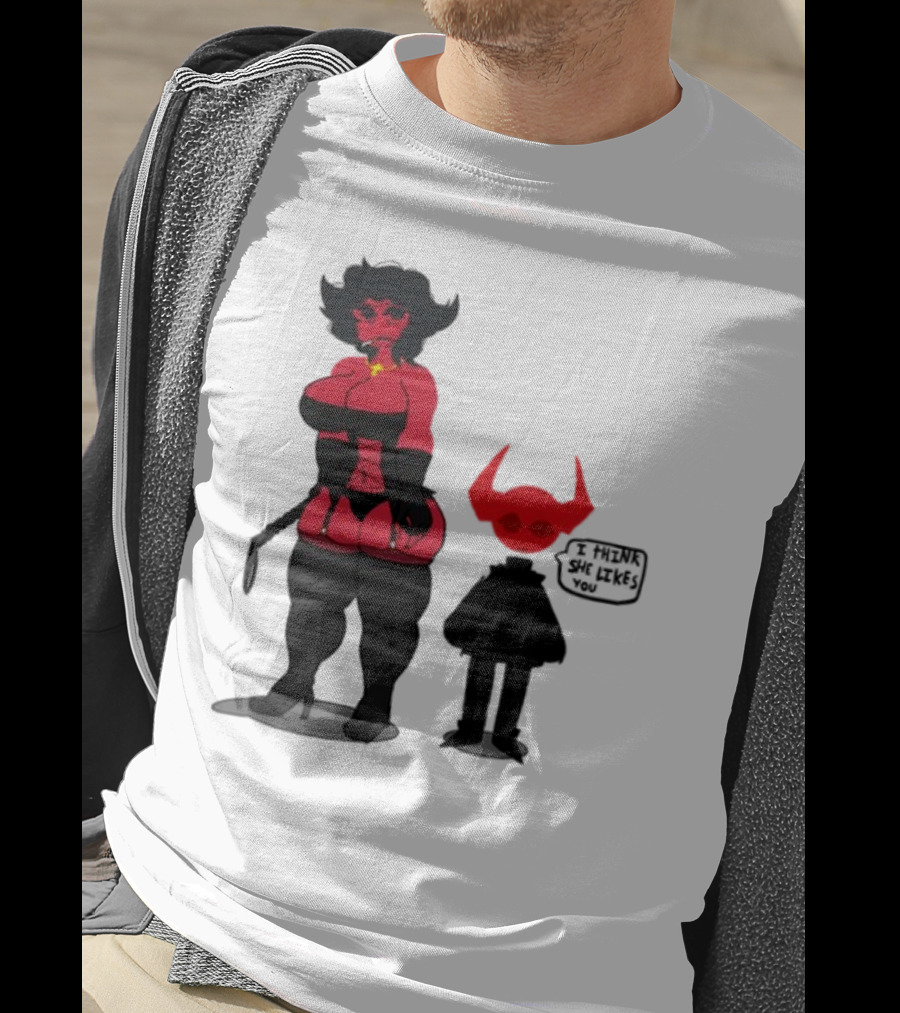 Thewboy Red Character With Devil Horns I Think She Likes You T-Shirt