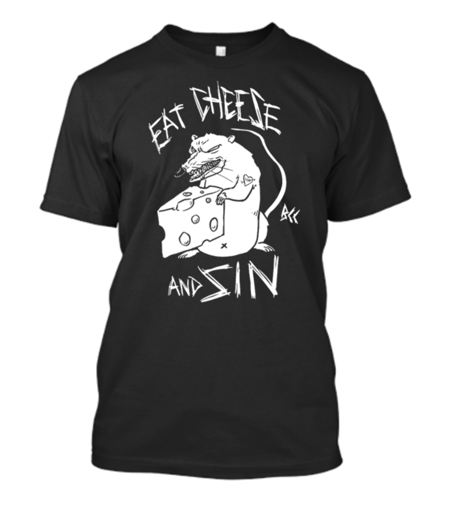 Blackcraft Cult Eat Cheese And Sin Rat Illustration BCC Text T-Shirt