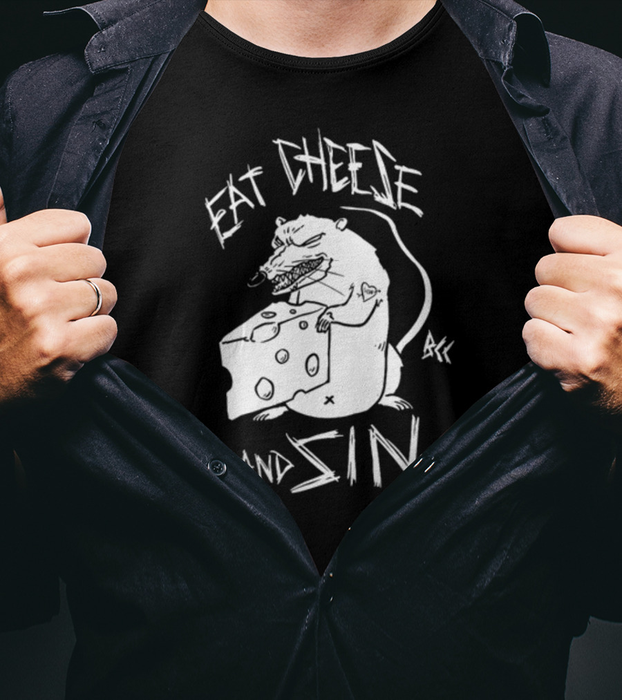 Blackcraft Cult Eat Cheese And Sin Rat Illustration BCC Text T-Shirt