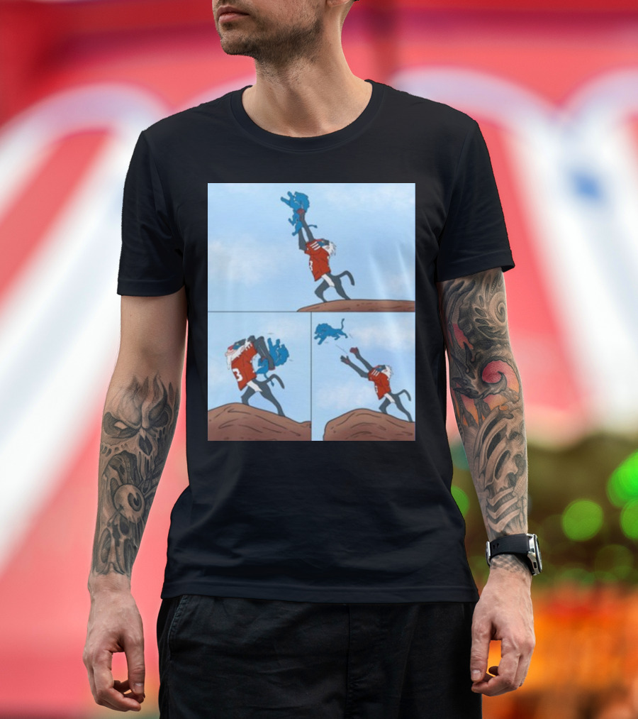 Lion King's Yeet Football Throw Comic with Number 3 Jersey T-Shirt