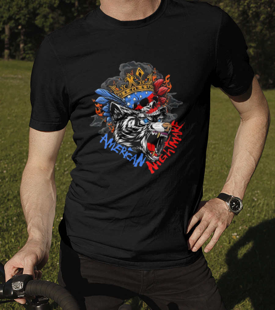 American Nightmare Skull With Crown And Wolf T-Shirt