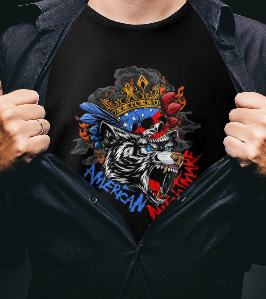 American Nightmare Skull With Crown And Wolf T-Shirt