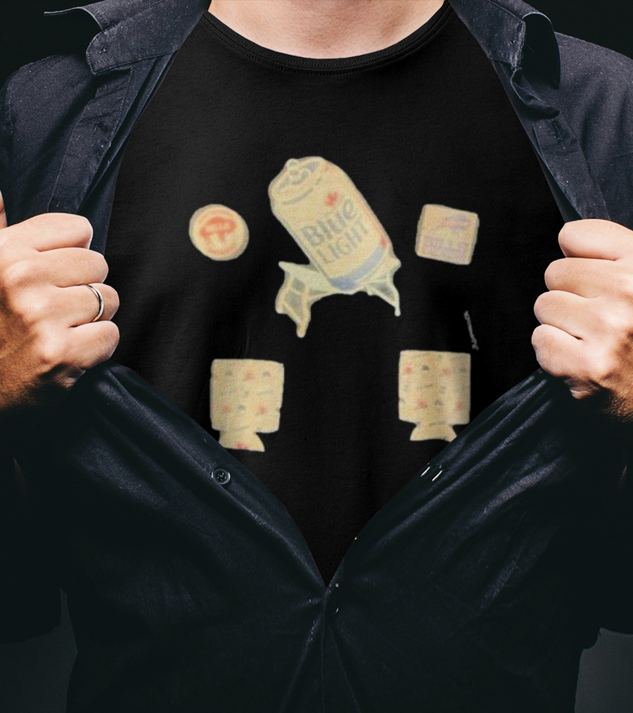 Buffalo Bills Blue Light Beer Can And Logo Elements T-Shirt