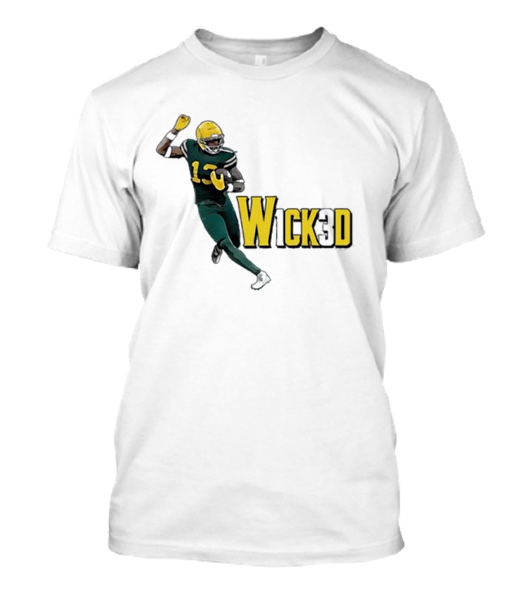 W1ck3d Football Player Yellow Helmet Green Jersey 13 T-Shirt