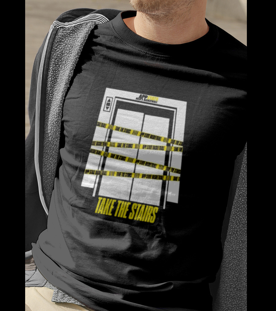 App State Take The Stairs Elevator Doors Caution Tape T-Shirt