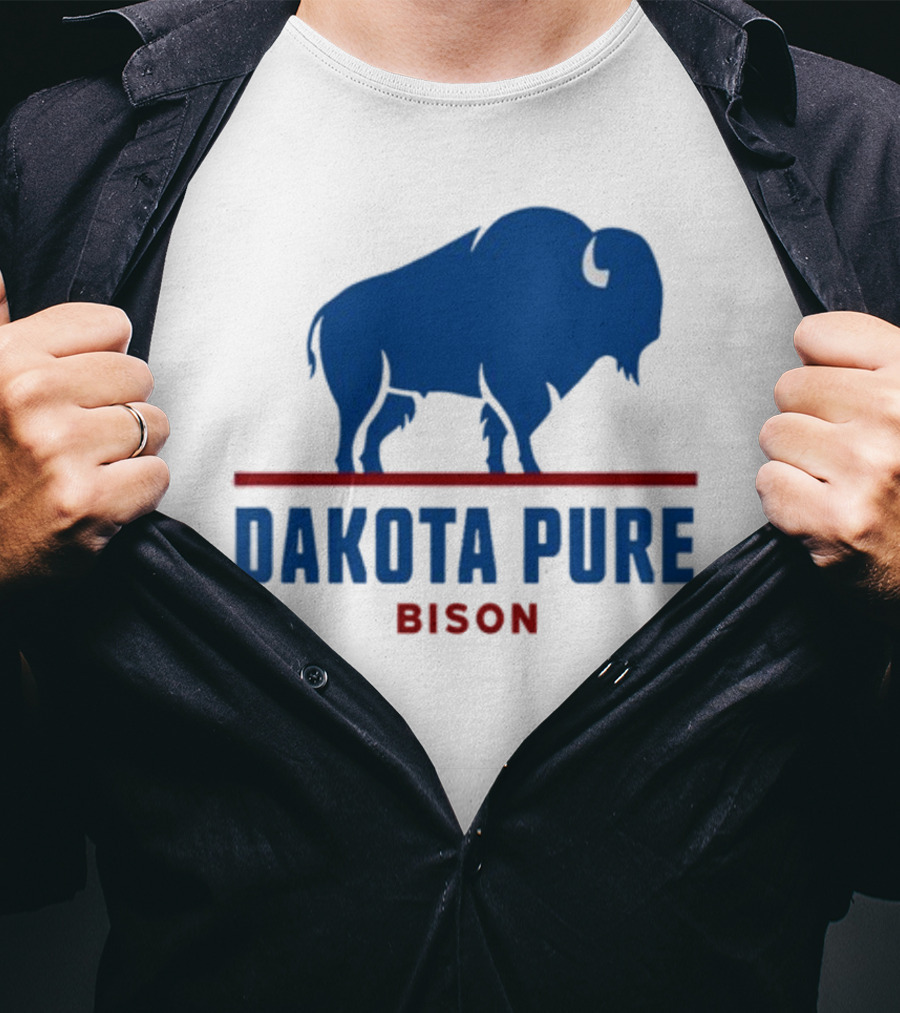 Shawn Baker Dakota Pure Bison Blue Icon Bison Red Line T-Shirt