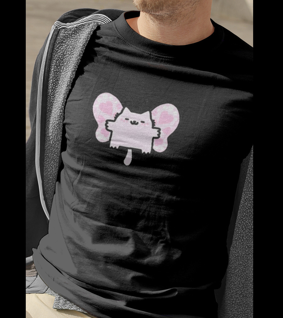 Sillynubcat Butterflycat Pink Heart Wings T-Shirt