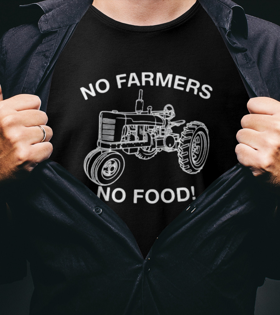 No Farmers No Food Vintage Tractor Outline Drawing T-Shirt