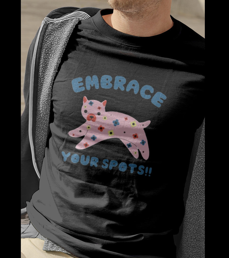 Tenderghost Embrace Your Spots Cat Colorful Flowers T-Shirt