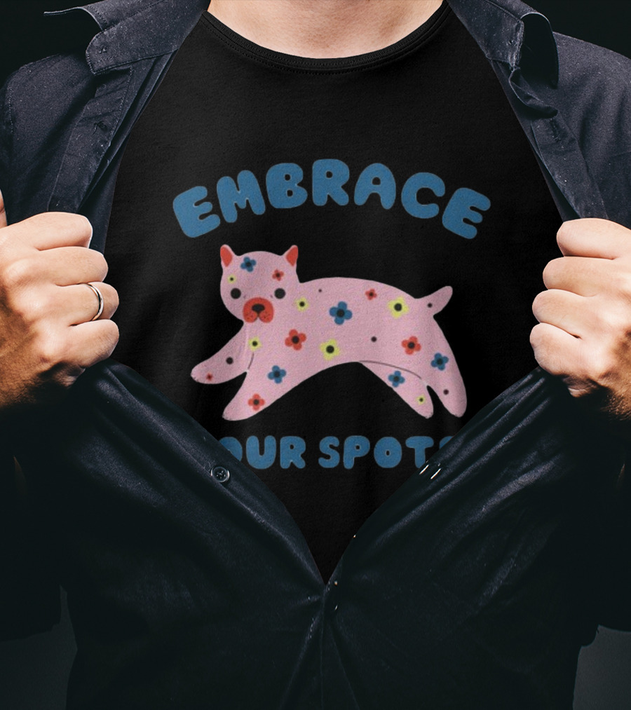 Tenderghost Embrace Your Spots Cat Colorful Flowers T-Shirt