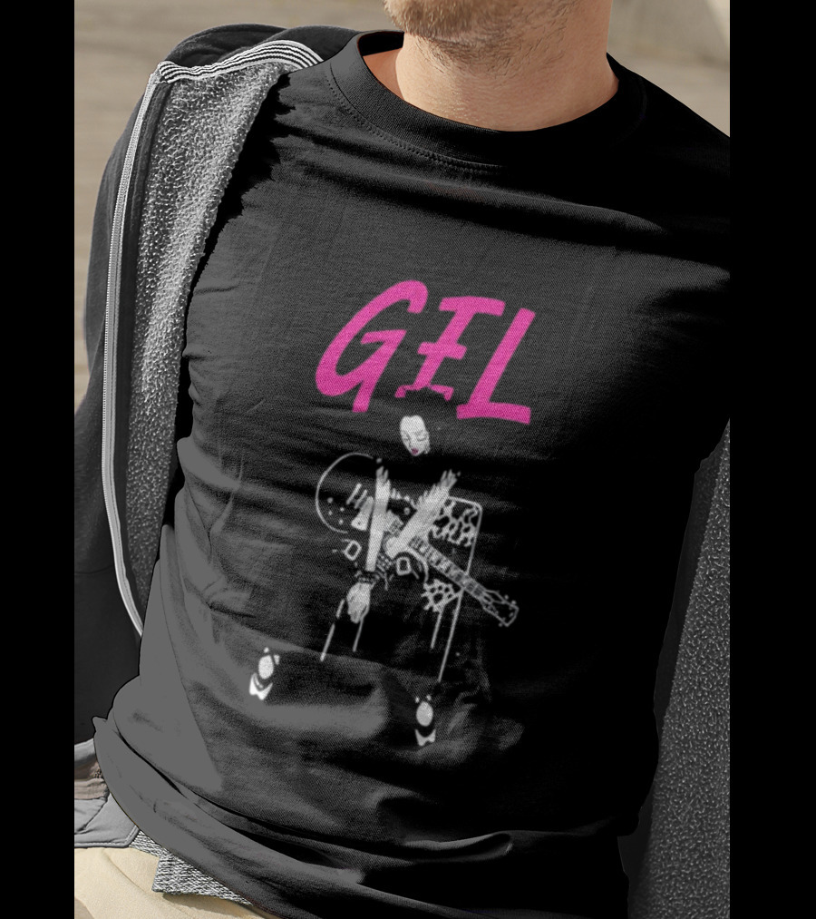 GELHARDCORE GEL NANA Guitar Girl Graphic Pink Lettering T-Shirt