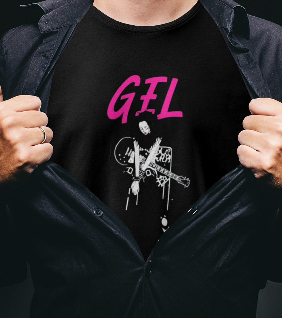 GELHARDCORE GEL NANA Guitar Girl Graphic Pink Lettering T-Shirt