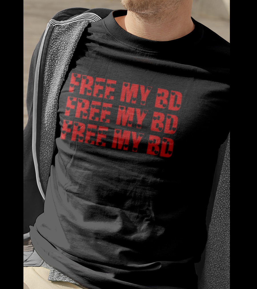 FREE MY BD Repeated Text With Iconic Mask Motif T-Shirt