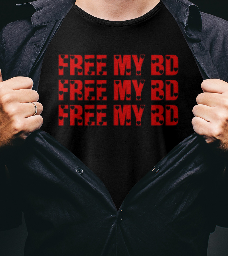 FREE MY BD Repeated Text With Iconic Mask Motif T-Shirt
