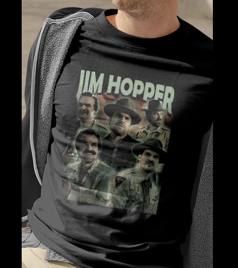 Jim Hopper Vintage Frtingglitter Nostalgic Character Montage T-Shirt