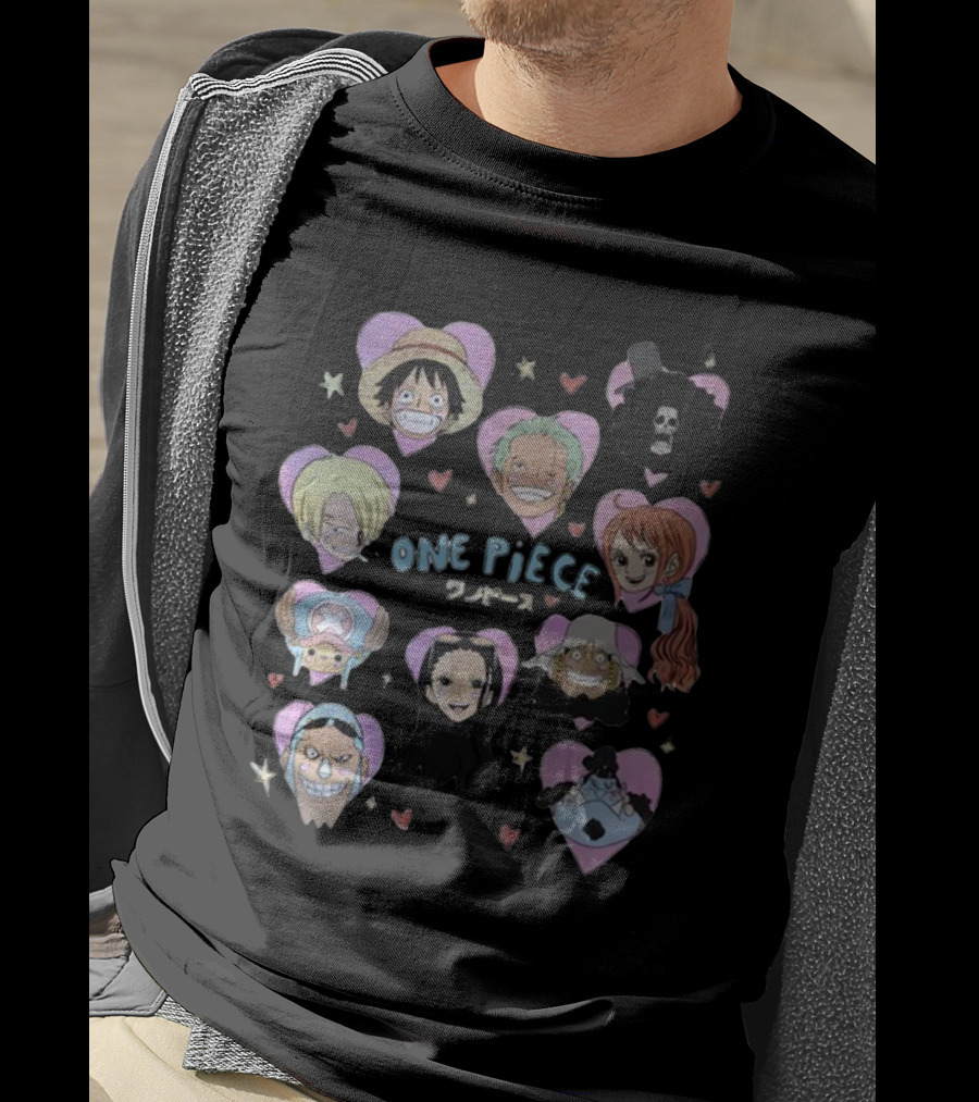 Mustardyardpress One Piece Anime Characters In Heart Frames T-Shirt