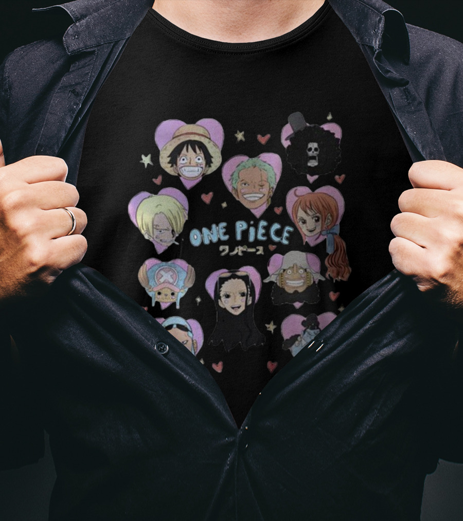 Mustardyardpress One Piece Anime Characters In Heart Frames T-Shirt