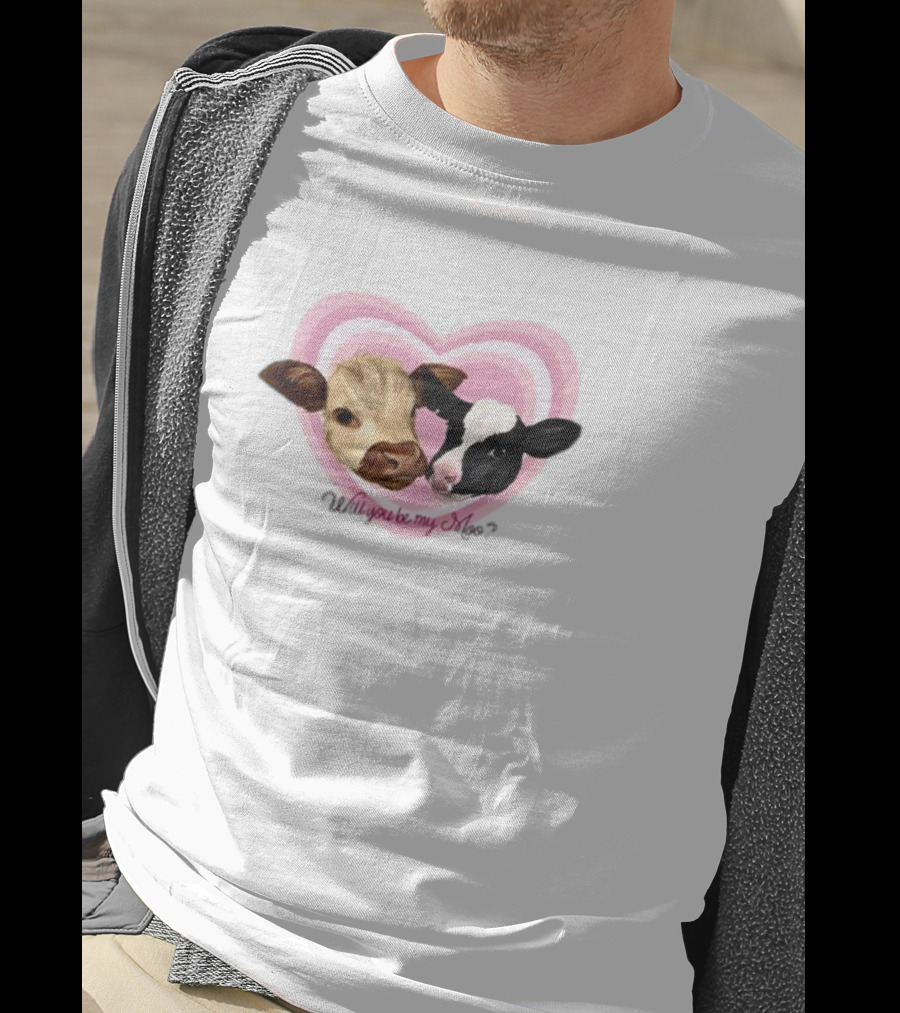 Cow Funny Will You Be My Moo Heart Cute Cow Image T-Shirt