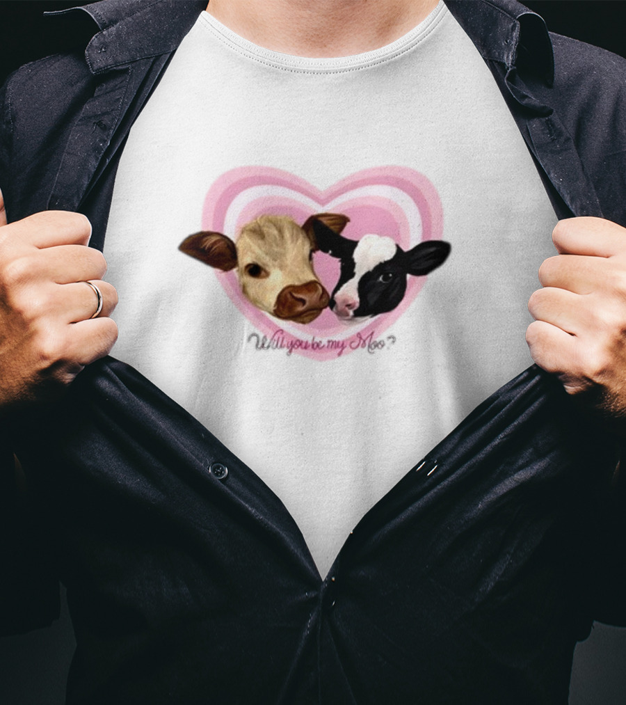 Cow Funny Will You Be My Moo Heart Cute Cow Image T-Shirt
