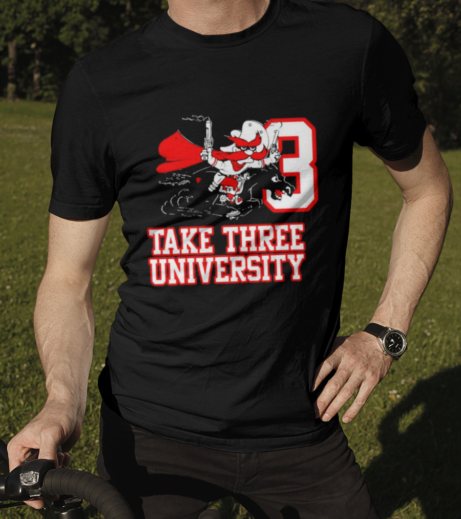 Take Three University Cowboy Mascot With Dual Pistols Number 3 T-Shirt