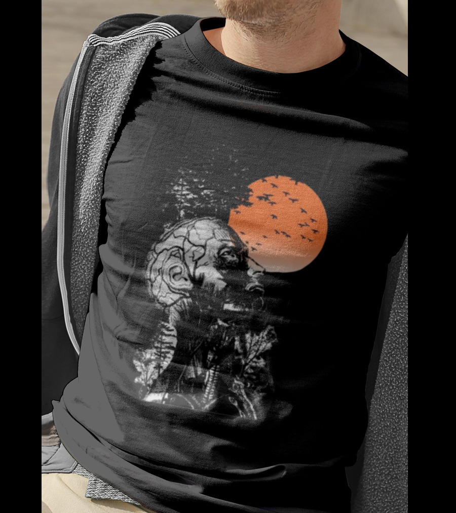 Hangover Alan Human Anatomy Tree Brain Pattern Orange Moon Dark Khaki T-Shirt