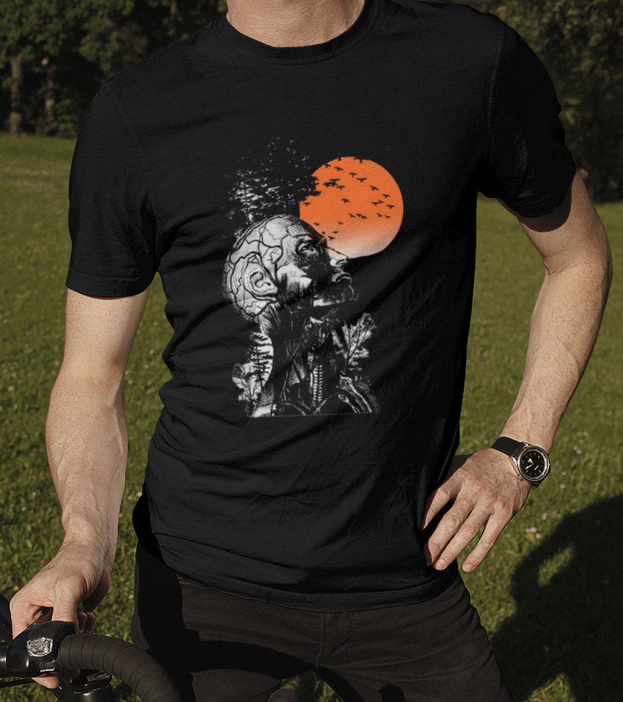 Hangover Alan Human Anatomy Tree Brain Pattern Orange Moon Dark Khaki T-Shirt